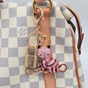 Authentic Louis Vuitton Lock & Key with Unbranded Cat Charm, Keychain 121525